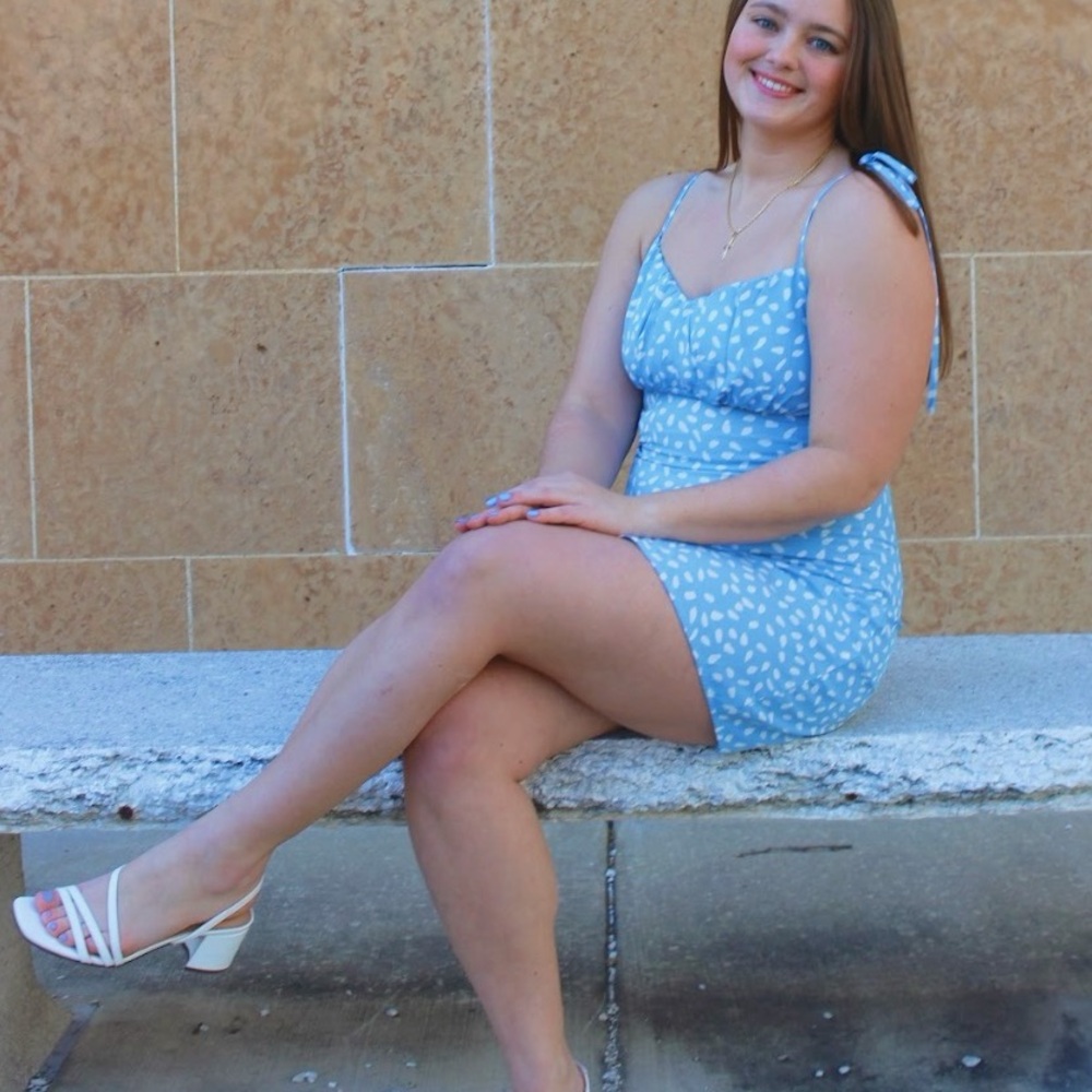 SHEIN Light Blue and White Patterned Dress
